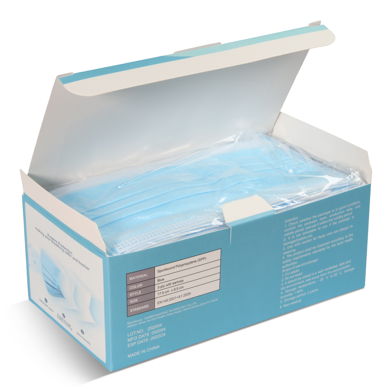 BFE95 CE Certified 3-Ply Protective Face Mask (50 pieces a box)